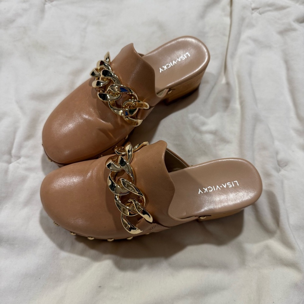 Tan Chain Detail Women's Mules